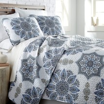 Stylish Medallion Bedding Full/Queen Size Set Shades of Blue Intricate Floral - $75.32