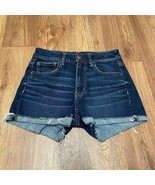 American Eagle Women Hi-Rise Shortie Blue Jean Shorts Dark Wash Raw Hem ... - £19.03 GBP