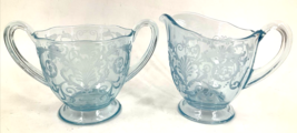 Fostoria  VERSAILLES Azure Blue Open Sugar and Footed Creamer Handles EUC - £31.60 GBP