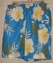 NEW MENS LANDS&#39; END BLUE WITH HAWAIIAN FLORAL SWIM TRUNKS   SIZE M (32/34) - £18.64 GBP