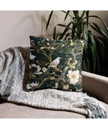 Victorian Bird &amp; Floral Throw Pillow – Chinoiserie Home Decor – Dark Gre... - $27.54 CAD