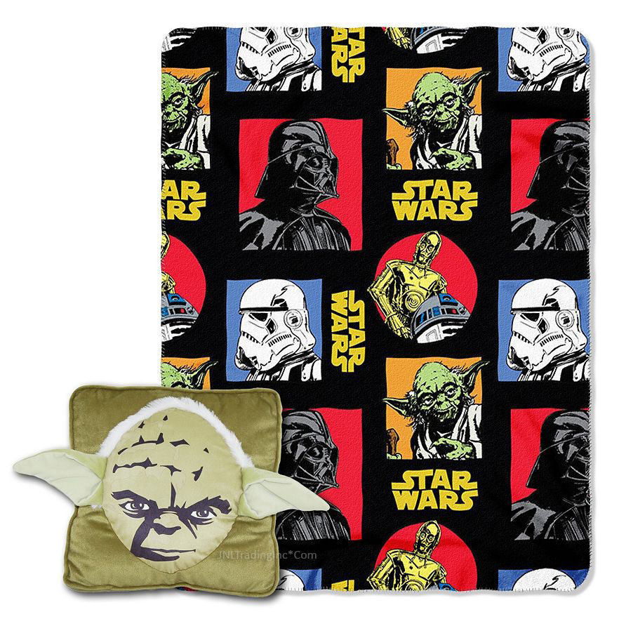 NWT Disney Star Wars Jedi Master YODA Square 3D Pillow & Fleece Throw Combo Set - $34.99
