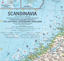 1963 Scandinavia Map National Geographic Norway Sweden Finland 24.5 x 19... - €17,28 EUR