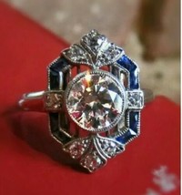 0.80ct Moissainite Diamond Art Deco 14K White Gold Plated Wedding Ring - £72.32 GBP