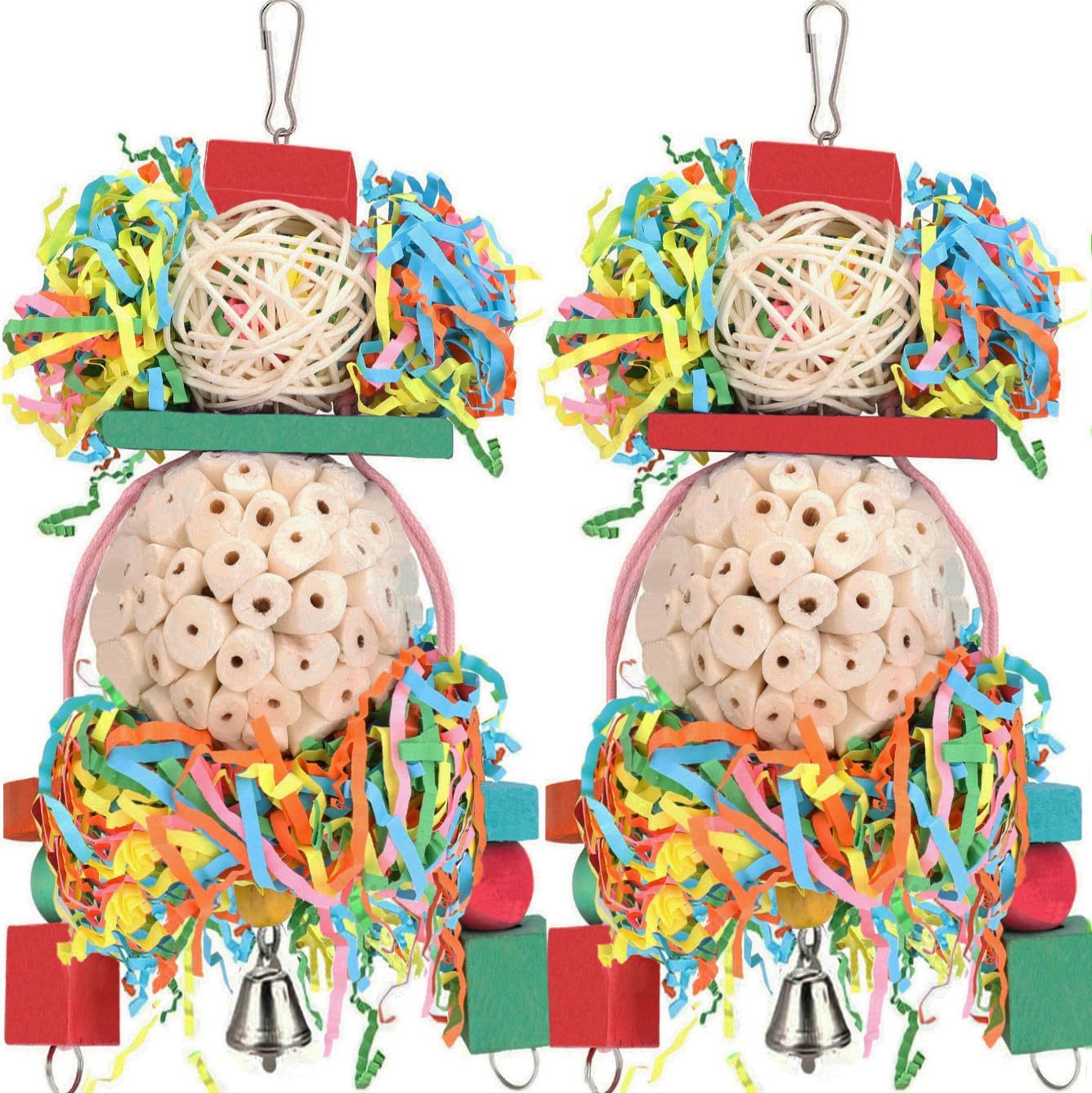 BBjinronjy Bird Toys,2PCS Conure Toys Hanging Natural Soft Sola Ball Beak Chew
