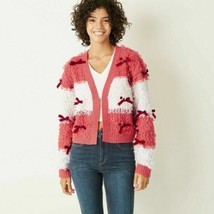 Mighty Fine Size Small Coral &amp; White Cardigan Christmas Holiday Sweater ... - £7.31 GBP