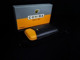 Black &amp; Gold Leather  3 Cigar Case Holder in box NIB - $74.25