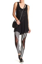 NEW TOV HOLY Striped Black &amp; White Mesh Insert Leggings S M L MSRP $60 - $24.99