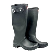 Hunter Rain Boots Size 7 Black Rubber Pull On 1 inch Heel 14 inch Shaft EUC - £51.59 GBP