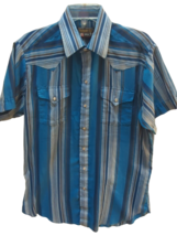 Men&#39;s 16 Panhandle Slim blue striped Shirt Short Sleeve Pearl snap Buttons USA - £14.19 GBP