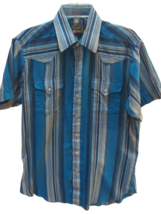 Men&#39;s 16 Panhandle Slim blue striped Shirt Short Sleeve Pearl snap Butto... - £14.07 GBP