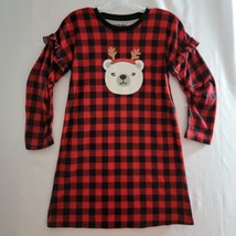 Cuddl Duds Girls Nightgown Size L10 12 Red Plaid Bear Christmas Jammies - $13.58