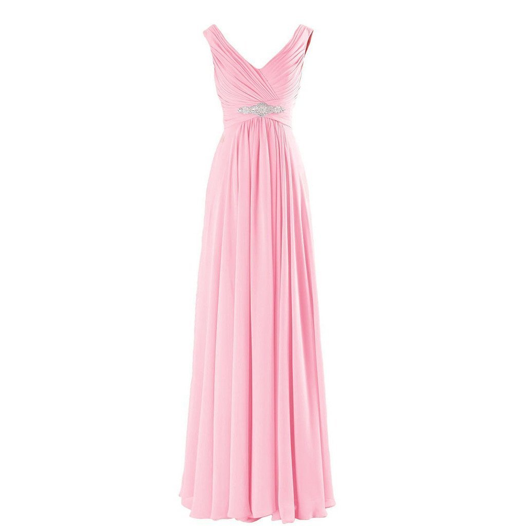 Kivary V Neck Beaded Long A Line Chiffon Formal Prom Dresses Corset Bridesmaid G