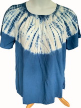 Lan Bryant blue tie dye lightweight short sleeve elastic collar top ladi... - $25.96