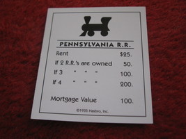 2004 Monopoly Board Game Piece: Pennsylvania Railroad Title Deed - £0.78 GBP