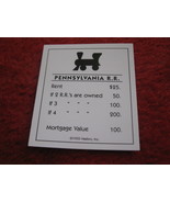 2004 Monopoly Board Game Piece: Pennsylvania Railroad Title Deed - £0.78 GBP