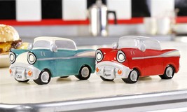 Hot Rod Cars Salt and Pepper Shakers Set Ceramic 2" High 2" Long Retro Look image 2