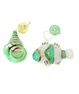 Dept 56 Sea Shell &amp; Fish Blown Glass Christmas Ornament Set Green Glitte... - £15.55 GBP
