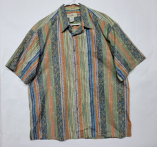 Travel Smith Mens Hawaiian Striped Button Down Shirt Sz L Cotton Lawn USA Made - £18.91 GBP