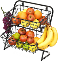 2-Tier Rigid Wire Market Basket Stand, Black - £22.99 GBP