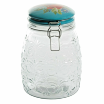 Pioneer Woman Spring Bouquet Clamp Jar Blue Floral Stoneware Lid Embosse... - $36.97