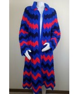 Crochet Grannycore Coat XL Cardigan Handmade Afghan Chevron Rainbow Red ... - €70,40 EUR