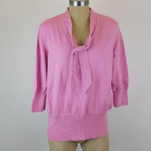 Lane Bryant Pink Tie Neck Sweater 3/4 Sleeve Ribbed Waist Cuff Plus Size... - $14.52