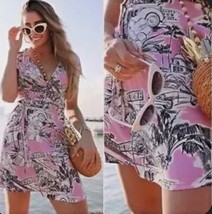 Zara Graphic Havana Blogger Favorite Pink Beach Wrap Swim Coverup Dress Small S - £33.10 GBP