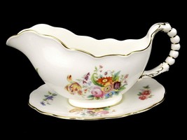Royal Swansea China Gravy Boat &amp; Saucer, Floral Pattern, 1800s Cambrian Pottery - £38.27 GBP