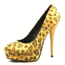 High Heel Platform Pumps, Women&#39;s Shoes, Leopard Satin - £7.59 GBP