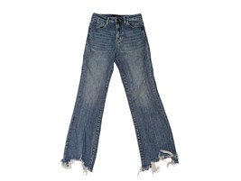 Women&#39;s Risen Jeans Size 3/26 Relaxed Straight Leg Destroyed Hem - $23.71