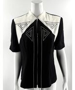 VTG DJ Summers Top Size 14 Petite Black White Embroidered Zip Up Jacket ... - $635.62 MXN