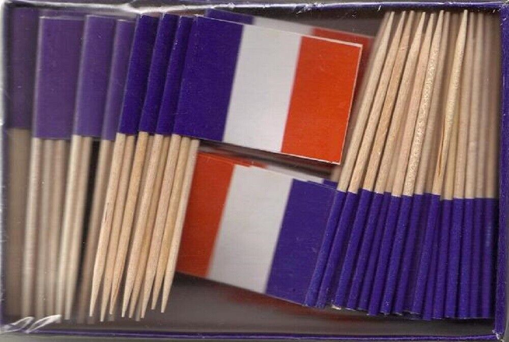 Box of 100 France Toothpick Flags, 100 Small Mini French Flag Cupcake Picks - $7.90