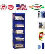 Elegant 5-Shelf Hanging Closet Organizer in Dark Blue with Mesh Side Poc... - $39.86 CAD