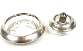 Vintage Sterling Crystal Table Lighter and Ashtray MCM Whiting Signed Set 2  - £29.72 GBP