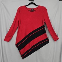 Alfani Womens Sweater Petite Large Red And Black Asymmetric Hem Long Sle... - £9.16 GBP