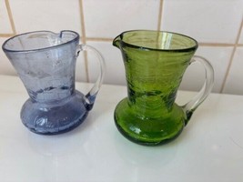 VTG Lot 2 Studio Crackle Glass Creamers Clear handles Periwinkle Blue &amp; ... - $19.79