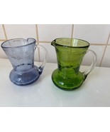 VTG Lot 2 Studio Crackle Glass Creamers Clear handles Periwinkle Blue &amp; ... - $19.79