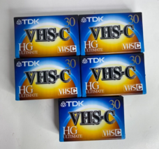 5-Pack TDK VHS-C 30 minute HG Ultimate Cassette Tape Blanks Camcorder New Sealed - £11.63 GBP