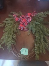 December Home Christmas Wreath With Plaid Bow - £32.59 GBP