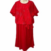 Vintage Glamax 70s Secretary Party Dress Red Glitter Size 17/18 Bow A-Line - £31.43 GBP
