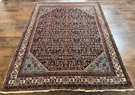 Antique Per&#39;sian Rug 5 x 6.7 Navy Blue Ivory Handmade Wool Carpet - $2,950.00