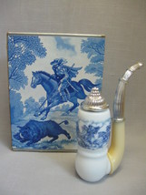 Dutch Pipe Milk Glass Decanter Blue Hunting Scene With Box Avon 1973-1974 - $12.95
