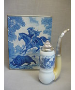 Dutch Pipe Milk Glass Decanter Blue Hunting Scene With Box Avon 1973-1974 - $12.95