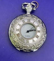 Beautiful Silver Tone Quartz White Dial Pocket Watch 46mm - £18.69 GBP