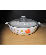 2 Quart Round Casserole Bowl &quot;Wildflower&quot; With Lid  9&quot; unmarked. - $35.00