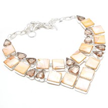 Orange Mother Of Pearl Morganite Gemstone Handmade Necklace Jewelry 18&quot; SA 3795 - £15.62 GBP