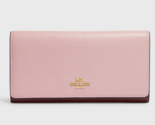 New Coach CG598 Slim Trifold Wallet Refined Pebble Leather Powder Pink Wine - £84.77 GBP