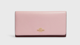 New Coach CG598 Slim Trifold Wallet Refined Pebble Leather Powder Pink Wine - £83.46 GBP