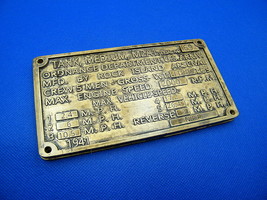 WWII US Army M2A1 Medium Tank Builders Plate / ID plate - resin reproduc... - $14.85